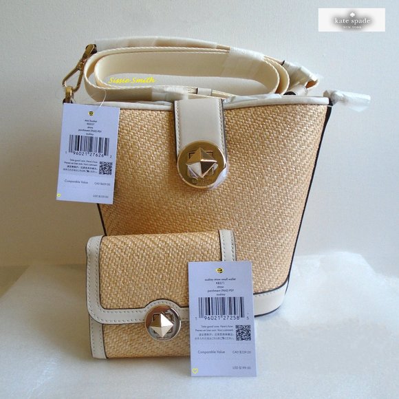 kate spade Handbags - ♠️ Kate Spade ♠️ Mini Audrey Bucket Bag & Wallet in Straw & Leather
